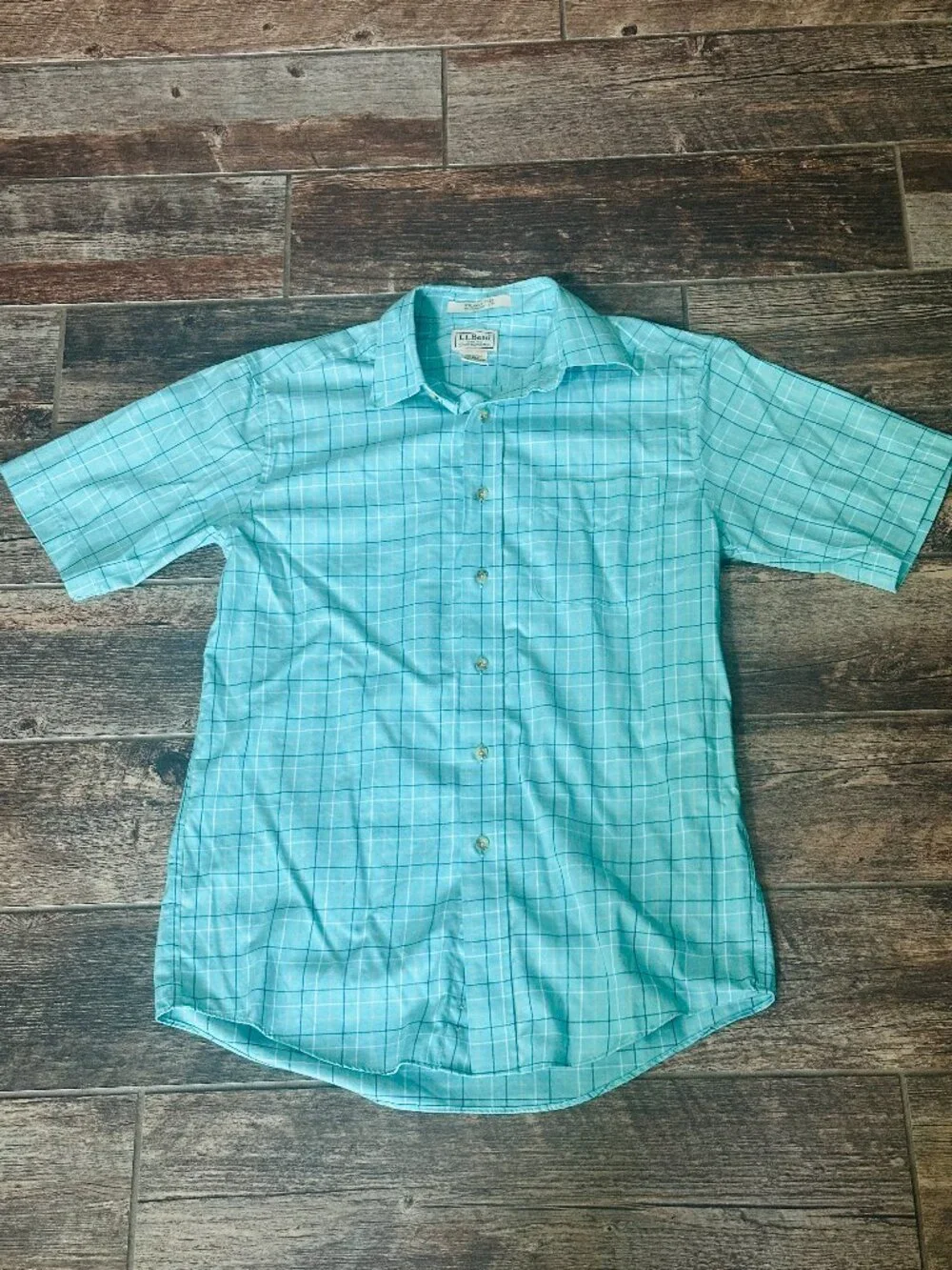 L.L. Bean Men's Button Up Plaid Green/Blue Shirt - Cotton Small Short Sleeve